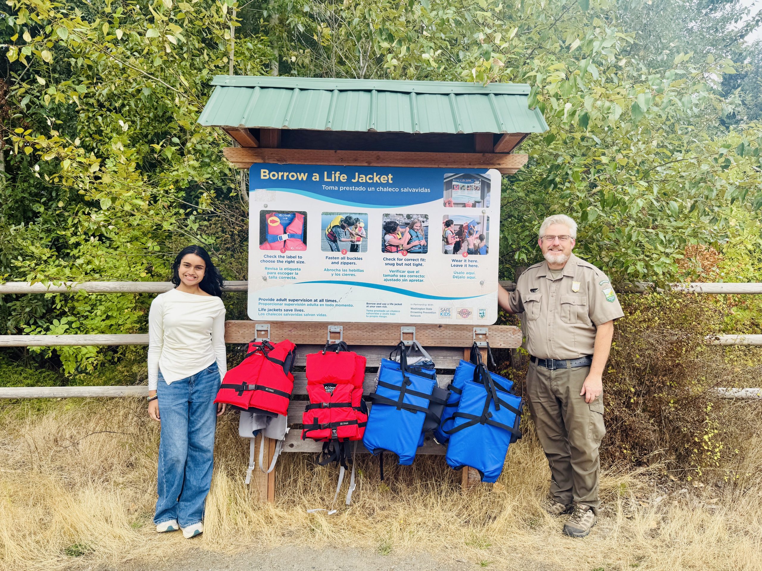 Life jackets at the shoreline